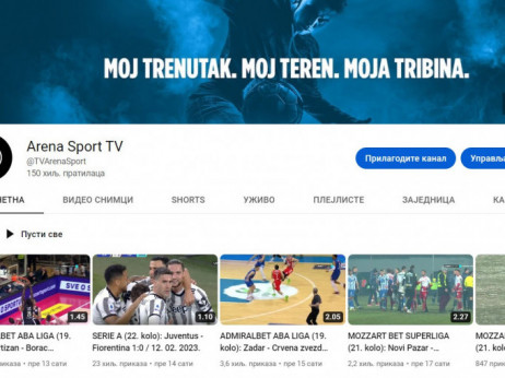 Jutjub kanal TV Arena sport ima 150.000 pratilaca: Hvala vam na poverenju, nastavljamo da postavljamo nove rekorde