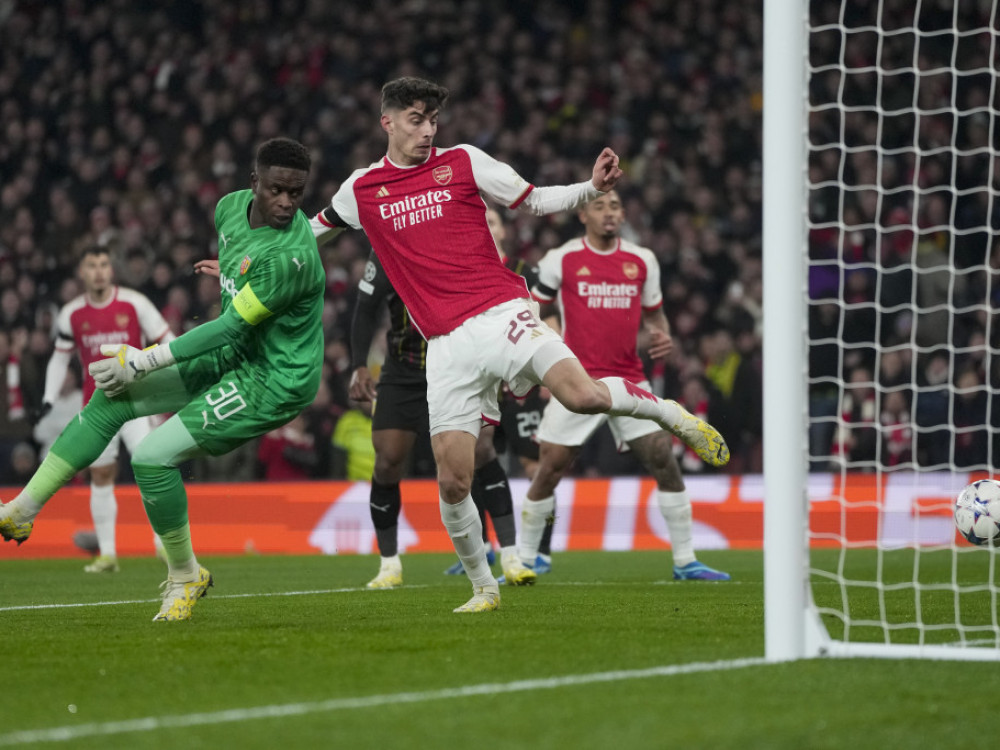 Kai Haverc postiže gol za Arsenal, protiv Lansa u Ligi šampiona