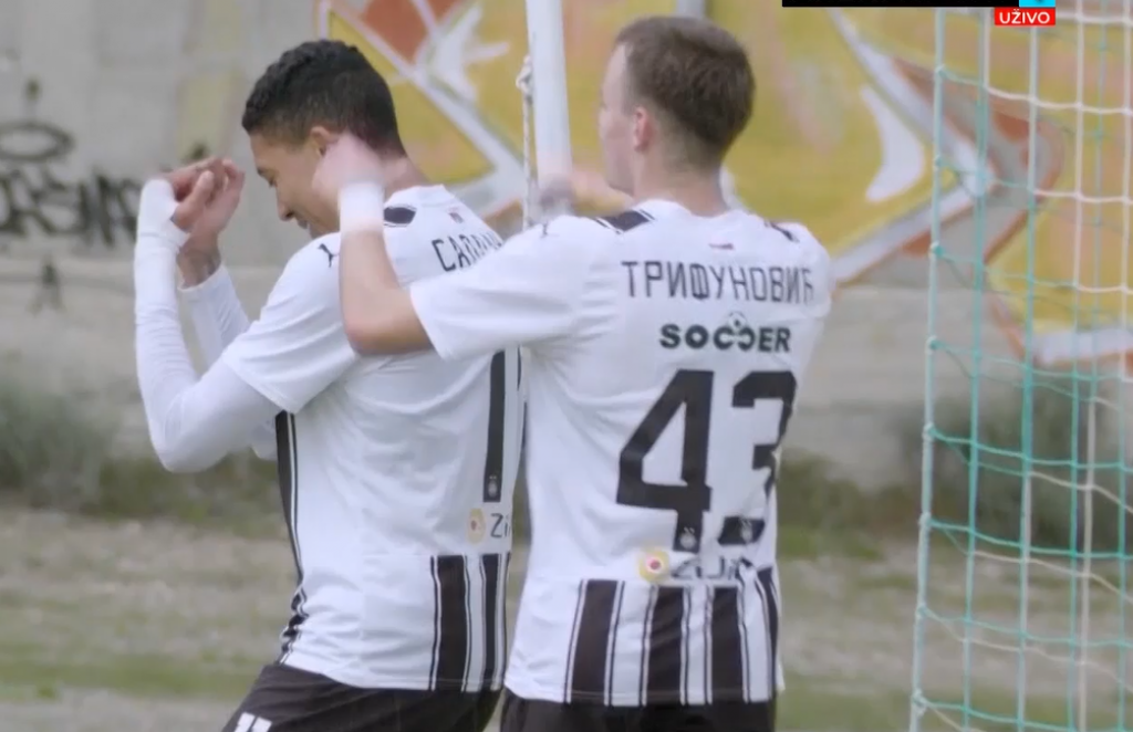 Saldanja i Trifunović proslavljaju gol protiv Boteva