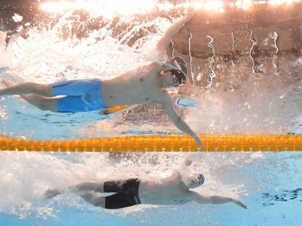 Andrej Barna, srpski plivač, tokom trke u Dohi