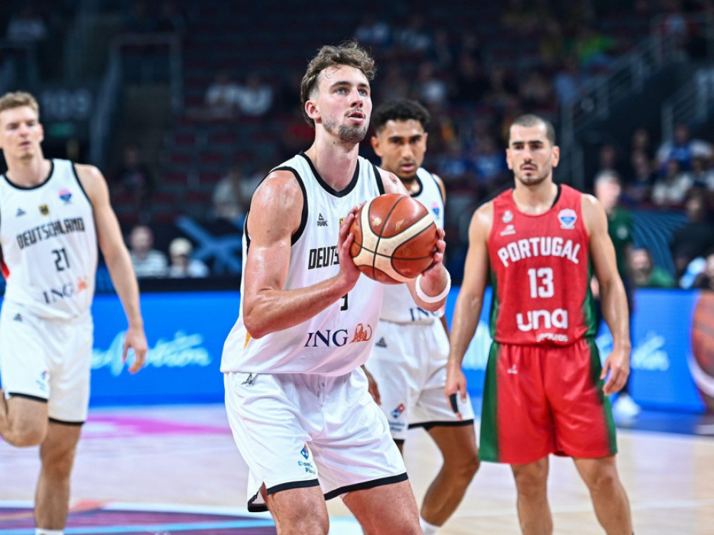 Franc Vagner, nemački košarkaš, na meču sa Portugalom na Eurobasketu