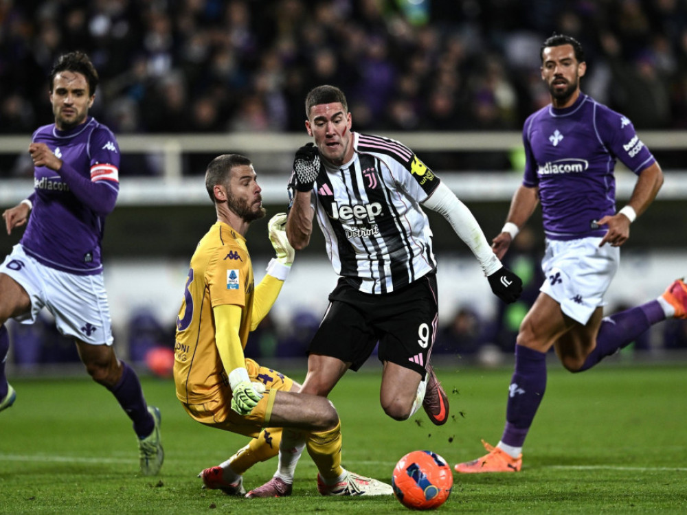 Dušan Vlahović, fudbaler Juventusa, na meču sa Fiorentinom