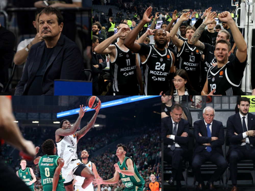 Kolaž slika sa dve utakmice Partizana i PAO ove sezone