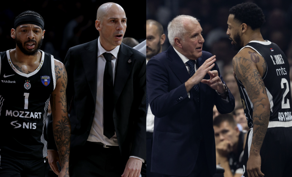 Kolaž Karlika Džonsa sa dvojicom trenera Partizana