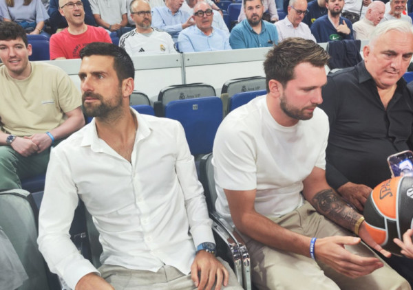 (VIDEO) Novak i Dončić bodre Zvezdu u Madridu iz prvog reda!