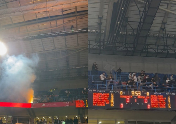 (VIDEO) Tuča na početku derbija u "Areni": Poletele i baklje, policija intervenisala